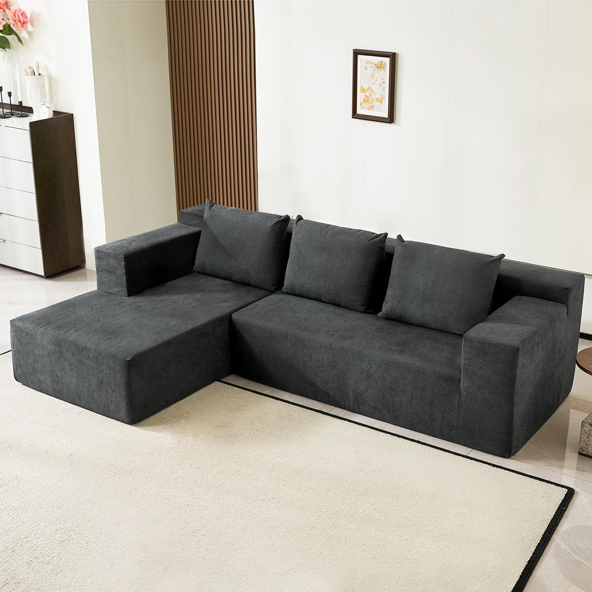 ANONER 103” Modular Sectional Sofa - L Shaped Upholstered Cloud Couch, Free Combination Deep Seat Corner Sofa, Sectional Couches for Living Room, Modern Minimalist Couch, Dark Grey ANONER