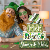 Huquary 4 Pcs Farmhouse St. Patrick's Day Table Sign Irish Table Wood Decorations Shamrock Clover Blocks Lucky Print St. Patrick's Day Tiered Tray Decor for Party Home Desk Huquary