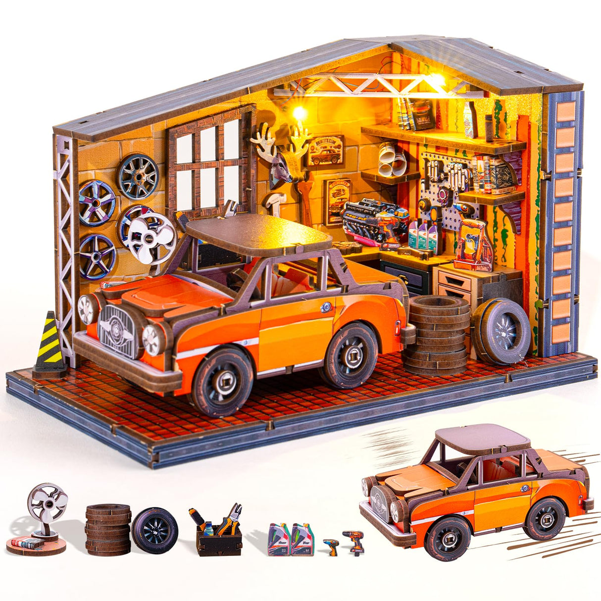 DIY Miniature House Kit Garage Workshop, Miniature Dollhouse Kit with LED, Tiny House Wooden Model Kits for Adults Teens, Mini Houses Building Kits Crafts for Adults, Gifts for Family Friends JoySpark Toys