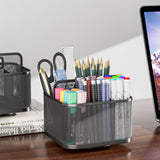 LUCYCAZ 360 Rotating Metal Pencil Pen Holder for Desk, Rotating Pencil Cup with 5 Slots, Dual-Purpose Desk Pen Organizer for Office, School, Home, Square LUCYCAZ