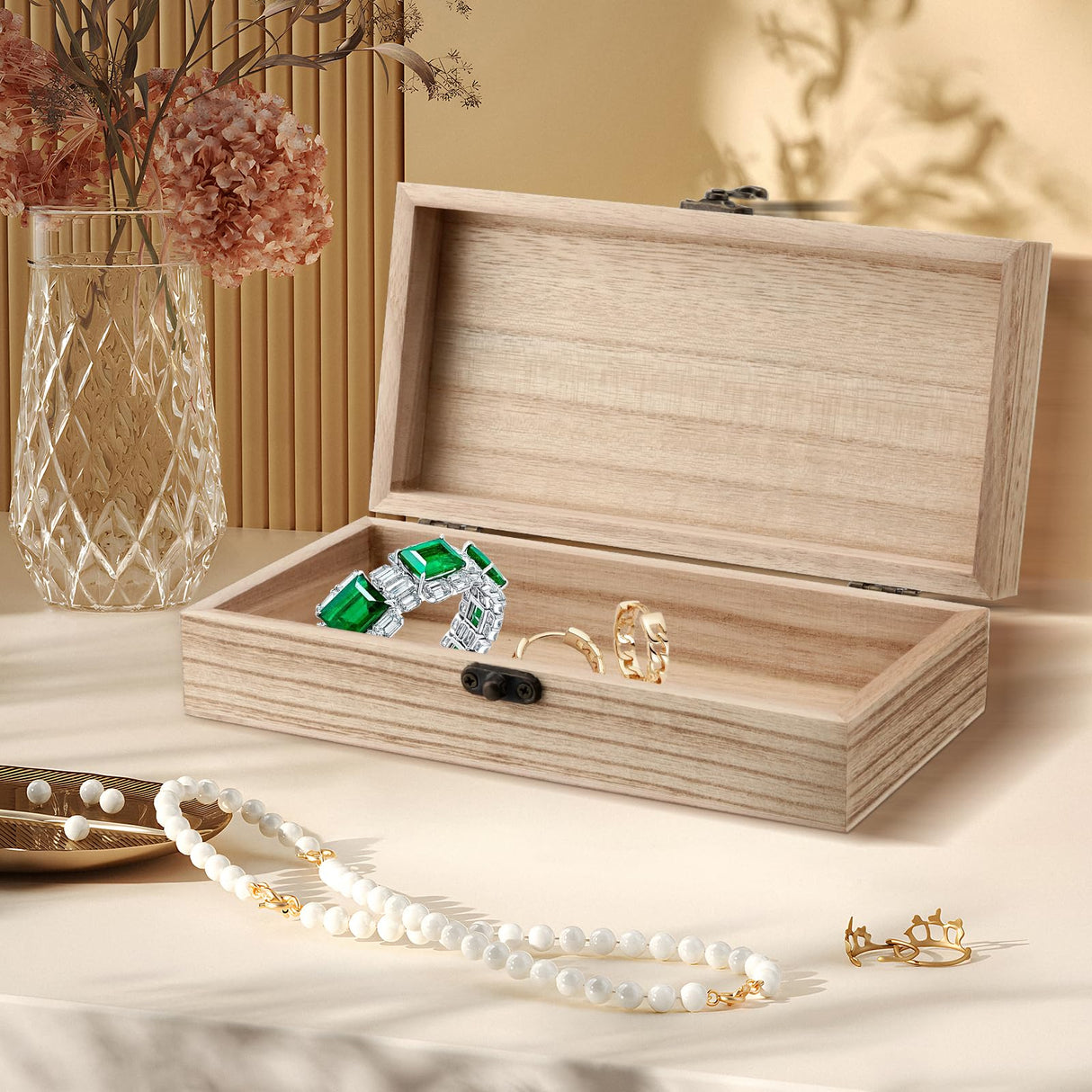 MUKLEI 12PCS Unfinished Wooden Boxes, 7.8 x 3.9 x 1.9 Inches Rectangle Wood Box with Hinged Lids, Small Storage Box for Crafts, Jewelry MUKLEI