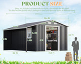 AMERLIFE 10.6x10.3x6.3 FT Metal Storage Shed with Sliding Doors Two 4-Pane Windows, Open Outdoor Shed for Wood Storage, Dark Grey/White AMERLIFE