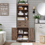 ACCOHOHO Farmhouse Bathroom Cabinet, 72" Tall Storage Cabinet with 2 Drawers, Adjustable Shelves & Barn Door, Cabinets for Bathroom, Living Room, Kitchen, Rustic Brown ACCOHOHO