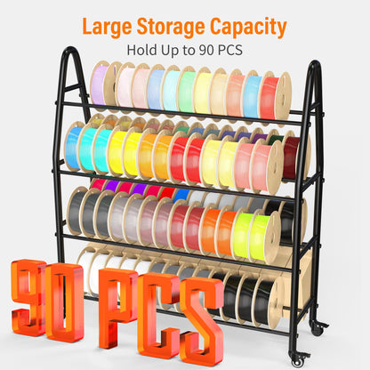 𝐘𝐮𝐦𝐤𝐟𝐨𝐢 3D Printer Filament Rack for 90PCS, Rolling Filament Spool Holder, Heavy Duty Metal Shelf for ABS/PLA/TPU/Nylon, 3D Printer Accessories for Studio Office Business Workshop - WoodArtSupply