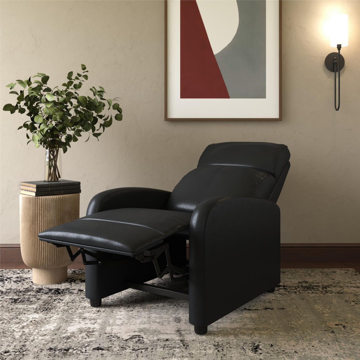 DHP Bobby Pushback Recliner Chair for Living Room, Ergonomic Comfort, Reclining Sofa Chair, Black Faux Leather DHP