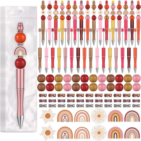 Colarr 24 Sets Plastic Beadable Pens DIY Pens Making Kit Assorted Wood Beads Crystal Spacer Black Ink Ballpoint for Women Crafts Office Family Gifts(Rainbow) Colarr