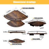 FNBAR Corner Floating Shelves, Rustic Brown Wood, Set of 2, Wall Mount Storage with Guardrail for Bathroom Kitchen Living Room FNBAR