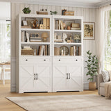 HOSTACK 72" Tall Book Shelf and Bookcase, 14" Deep Bookshelf with Drawer and Doors, Farmhouse Book Case with Storage, Wood Storage Cabinet with Display Shelves for Home Office, Living Room, White HOSTACK