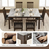 LUXOAK 7-Piece Dining Table Set, 71" Faux Marble Kitchen Table with 6 Chairs, Solid Wood Curved Backrests & PU Cushioned Seats, Kitchen Table Chairs Set for Living Room, Dining Room LUXOAK