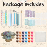 RoundFunny Mandala Rock Painting Kit - 10 Pcs Flat Rocks for Painting 3-4 Inches, Mandala Dotting Tools Kit, Mandala Stencils, Acrylic Paints, Dotting Tools for Painting Rocks for DIY Arts & Crafting RoundFunny