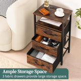 Yoobure Night Stand with Charging Station, 16 Colors LED Nightstand with USB Ports and Outlets, End Table with 3 Fabric Drawers and Storage Shelf, Bedside Tables Small Dresser for Small Space Brown Yoobure