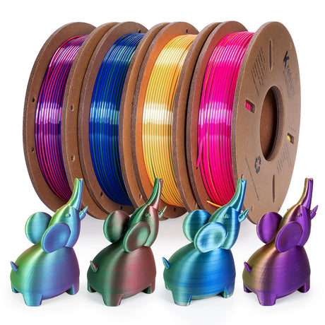 Tri Color Silk PLA 3D Printer Filament Bundle 1.75mm Color Changing PLA Filament Multi Pack Bundle 4 Spool Each 250g (Multicolor: Red&Yellow&Blue; Red&Blue&Green; Red&Purple&Gold; Orange&Blue&Green) Kretrum