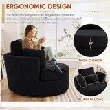 JEEOHEY Swivel Accent Barrel Chair, 42'' W Chenille Upholstered Round Swivel Chair, 360 Degree Modern Oversized Round Armchair, Comfy Single Sofa Chair for Nursery, Living Room, Bedroom(Black) JEEOHEY