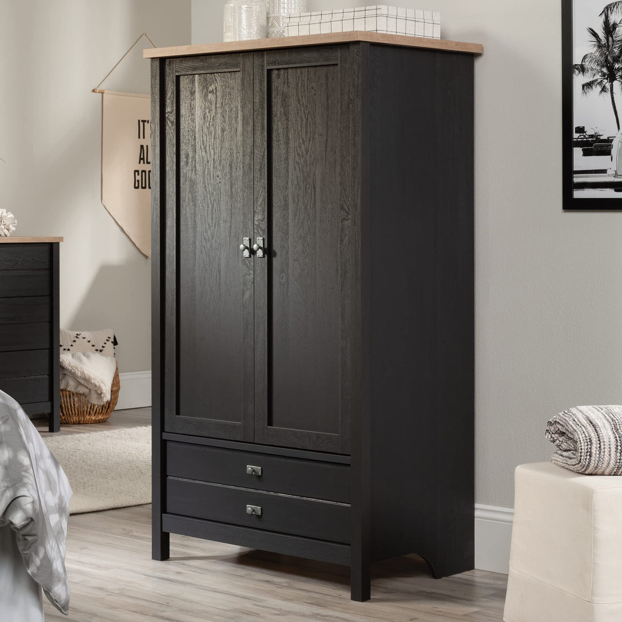 Sauder Cottage Road Wardrobe/Armoire Cabinet, Raven Oak Finish Sauder