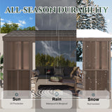 EROMMY 10' x 14' Sunroom, Wall Mounted Gazebo with Galvanized Steel Roof & Aluminum Frame, 3-Sided Sliding Doors, Lean to Gazebo with 6mm Thickened UV-Resistant PC Screen for Patio, Garden, Backyard EROMMY