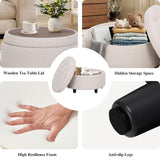 COLAMY Fabric Round Storage Ottoman with Reversible Tray Lid – Multi-Functional Footrest, Hidden Storage, Sturdy & Stylish Small Coffee Table for Living Room, Bedroom, or Entryway(Beige) COLAMY
