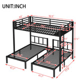 Bellemave Triple Bunk Bed for Kids, Detachable Queen Over Twin & Twin Metal Bunk Bed with Guardrails, Ladder & Storage, Converts to 3 Separate Beds, Easy to Assemble (3 Bunk Beds for Kids, Black) Bellemave