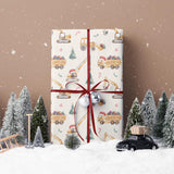 SaringSwoon Construction Christmas Wrapping Paper for Kids - Holiday Wrapping Paper with Dump Trucks, Cranes, Excavators with Santa Hats & Gifts, Christmas Tree - 40×28 Inches, 4 Folded Sheets SaringSwoon