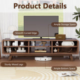 Royal Windsor Modern TV Stand for Living Room, Media Console Cabinet with Socket, Large Entertainment Center with Storage, TV Table with Slatted Sliding Doors and Open Shelves, Reddish Brown Royal Windsor