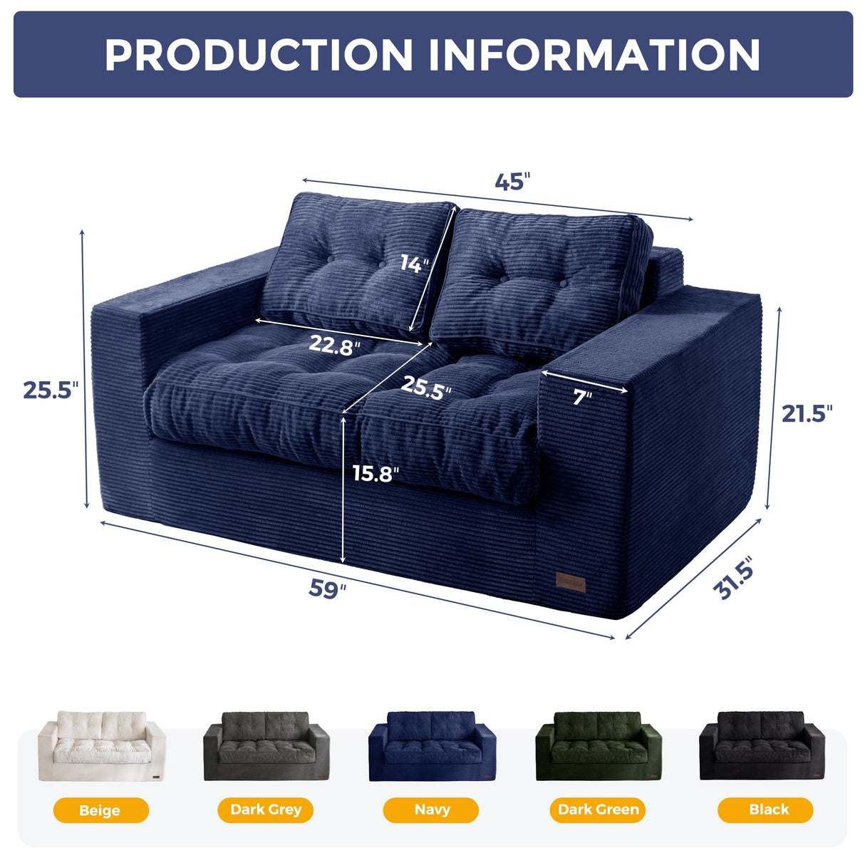 MAXYOYO Bean Bag Chair for Adults, Upholstered Floor Sofa with Armrests, Loveseat Boneless Couch with Tufted Cushion & Backrest, Sofa in A Box, Large Bean Bag Couch for Bedroom Living Room, Navy MAXYOYO