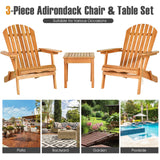 Tangkula 3 Pieces Adirondack Chair Set, Outdoor Wood Furniture Set with 2 Folding Lounge Chairs & Side Table, Widened Armrest, Slatted Design, All Weather Conversation Set for Garden Patio Backyard Tangkula