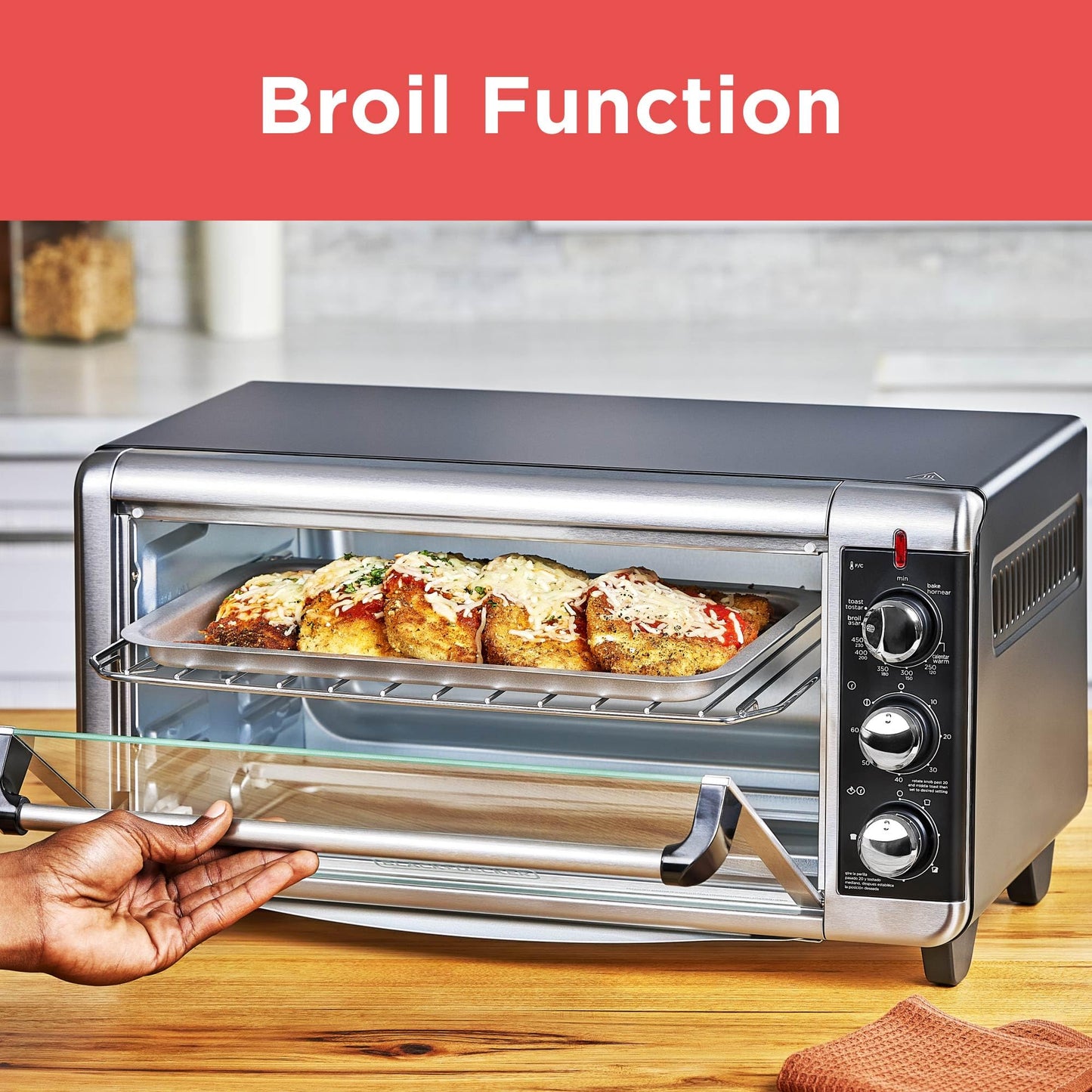 BLACK+DECKER 8-Slice Extra Wide Convection Toaster Oven, Fits 9"x13" Oven Pans and 12" Pizza, Bake, Toast, Broil, and Keep Warm Functions, Countertop Compact Design with Stainless Steel Finish