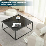 SAYGOER Black Glass Coffee Table Small Modern Coffee Tables 26.7in Square Tempered Glass-Top Accent Center Table for Living Room Home Office with Black Metal Frame Easy Assembly SAYGOER