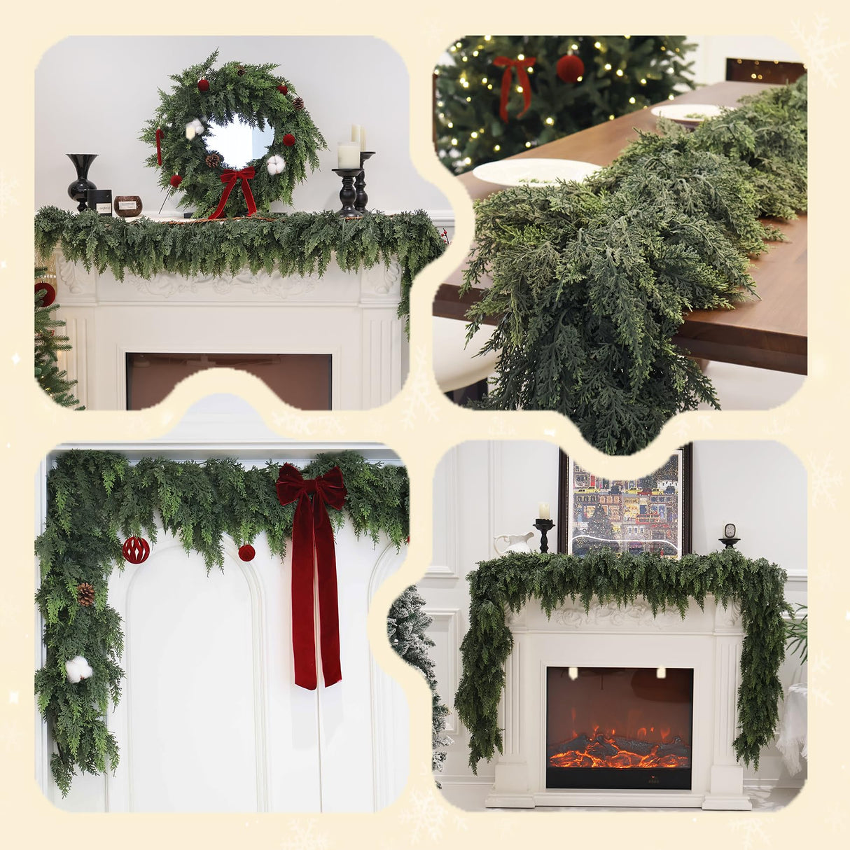 9FT Christmas Cedar Garland Artificial Real Touch Thickness Realistic Greenery Pine Garland for Mantle Fireplace Outdoor Indoor Christmas Decorations Senjie