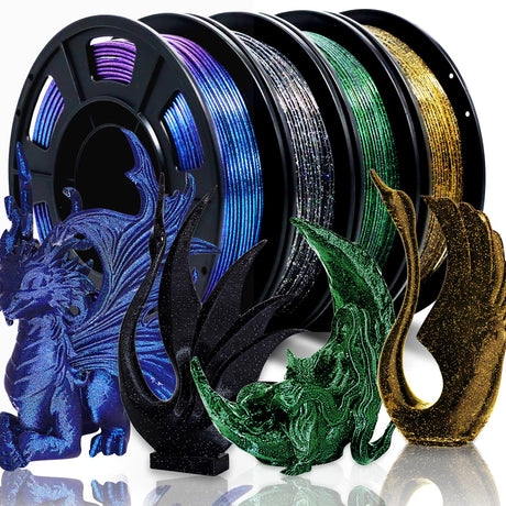 RepRapper PLA Filament, Glitter Multicolor Mixed 250g*4 Sample Pack, Glow in The Dark Sparkle Laser Series 3D Printer Filament, Shiny Galaxy PLA Filament 1.75mm for 3D Printer, 250g*4 Pack RepRapper