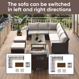 HUMMUH 8 Piece Patio Furniture Set PE Wicker Outdoor Sectional Sofa and Patio Swivel Chairs Outdoor Dining Table Ottomans for Porch,Garden,Backyard,Deck(Brown/Beige) HUMMUH