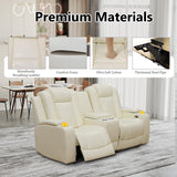 Plithzy Breathable Leather Power Recliner Sofa Set 3 Piece Living Room Furniture Electric Reclining Leather Couches with Cup Holders, LED Light, USB Port and Storage for Home Theater (Cream White) Plithzy