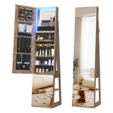 Vlsrka 360° Swivel Jewelry Cabinet with Lights, 63" H Large Capacity Jewelry Armoire with Full Length Mirror, Standing Jewelry Mirror with Storage for Jewelry, 4-in-1 design, Brown Vlsrka