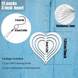 WindMage 12 Pack 3inch Sublimation Wind Spinner Blanks 3D Aluminum Metal Wind Sculpture Kinetic Spinners for Yard Garden Indoor Art Ornaments Xmas Hanging Decoration (Heart) WindMage