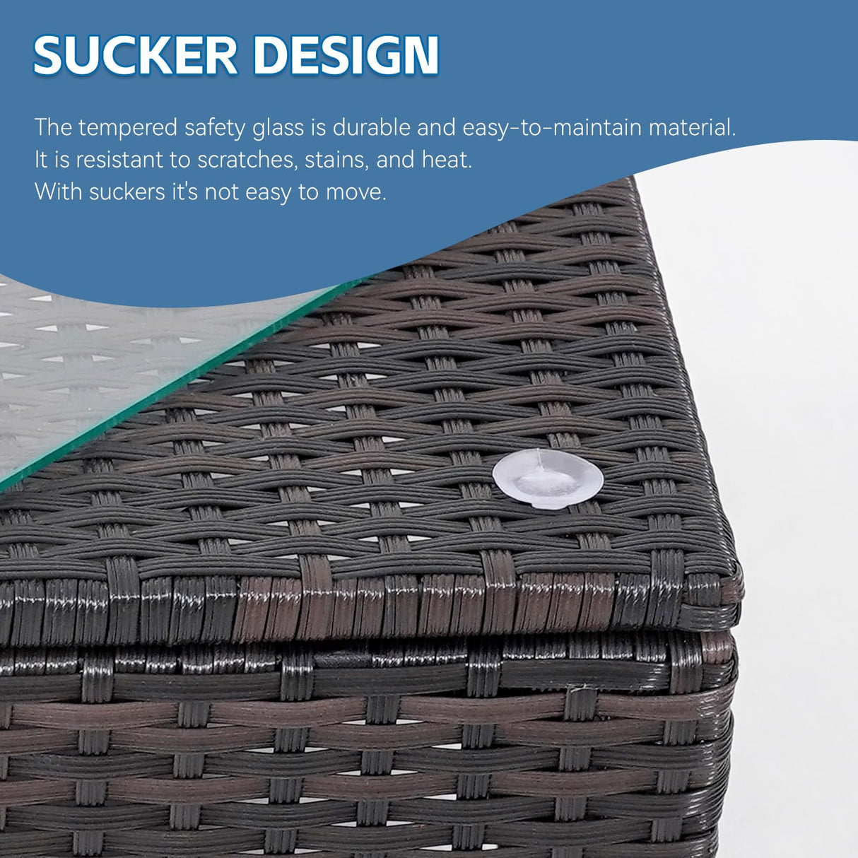 PAIQIAN 7 Piece Patio Furniture Set, Sectional Sofa Set Outdoor Rattan Patio Outdoor Sectional, Rattan Chairs Glass Table Seating Sectional Sofa with Cushions (Brown Blue) PAIQIAN