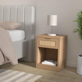 OAKHAM HOME Nightstand Set of 2, Rattan Night Stand with Type-C Charging Station, Bedside Table with Drawer, Boho Bed Side Table End Table Accent Table for Bedroom Living Room (Weathered Oak) OAKHAM HOME
