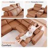 AMERLIFE Power Recliner Sofa, Electric Reclining Sofa with Console & Dual Recliner, Leather Sectional Couch for Living Room, Brown AMERLIFE