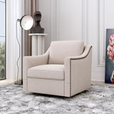 Wrofly Swivel Barrel Chair Set of 2, Oversized Swivel Accent Chair with Comfy Back Pillow, Modern Upholstered Reading Lounge Chairs for Living Room Bedroom Office Club, Beige Linen Wrofly