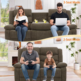 Korser Recliner Sofa, Reclining Loveseat with Console, Oversized Reclining Couch with Drop Down Table, 3-Seater Sofa with Cup Holder and Recessed Power Strip, Brown Korser