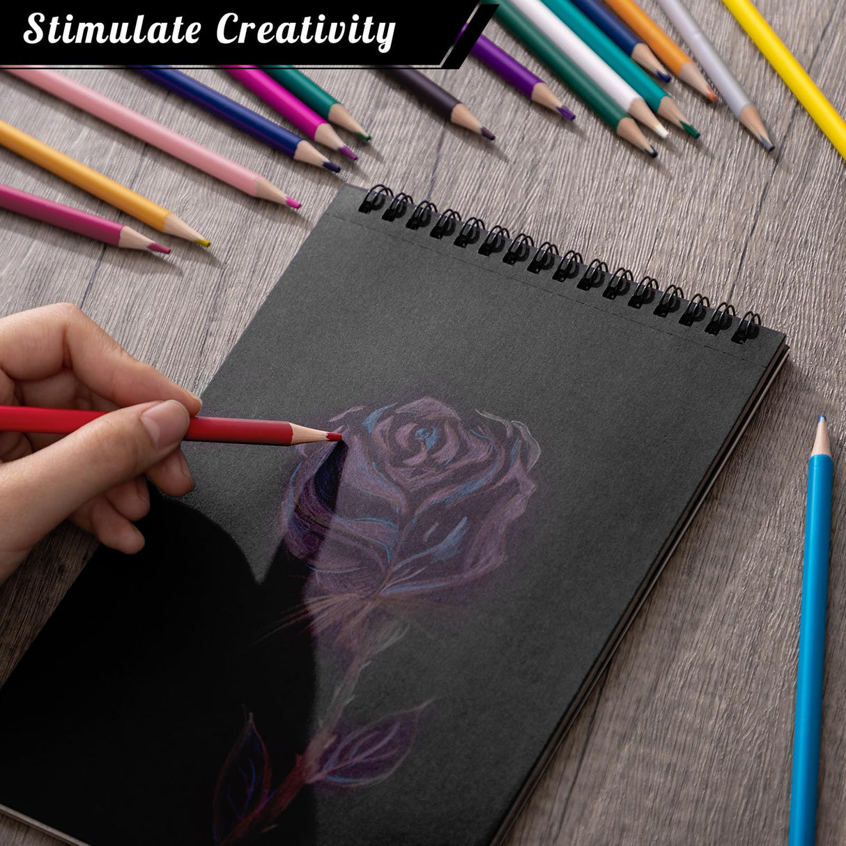 Drawing Sketchbook Kit, A5 Sketch Book with 36 Color Pencils, Three Color Black Sketch Pad, Acid-Free Sketch Pad for Kids, Artist, Art Paper Drawing Supplies for Gifts (5.8×8.3 inch) Prudiut