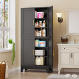 GAIOUS 75.2" Tall Metal Pantry Cabinet, Storage Cabinets with 4 Door and 4 Adjustable Shelves, Black Kitchen Pantry Storage Cabinet, Freestanding Cupboard for Kitchen Dining Room Living Room Bathroom GAIOUS