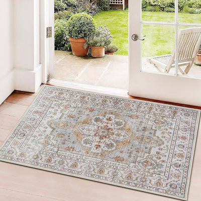 Washable Hallway Runner Rug 2x3: Non Slip Runner Rugs with Rubber Backing Soft Kitchen Rug Farmhouse Distressed Carpet Runner for Living Room Bedroom Bathroom (Turmeric/Grey, 2X3)