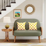 Aklaus 45" W Faux Leather Small loveseat with Natural Rattan Arms,Upholstered Modern Mini Sofa Couch Love Seat Settee Bench with Back for Living Room Bedroom Office Small Space Entryway Green Aklaus