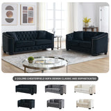 Sectional Couch for Living Room, Luxury 2 Piece Chesterfield Velvet Sofa Set 77" 3-Seater + 59" Loveseat, Modern Tufted Upholstery with Nailhead Arms and 4 Cushions for Office & Coffee Bars, Black BUIORD
