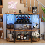 VICTONE Wine Bar Cabinet with LED Lights and Power Outlets, Freestanding Liquor Bar Cabinet Table with Glass Holder Wine Rack Table Mini Bar for Home Kitchen Dining Room VICTONE