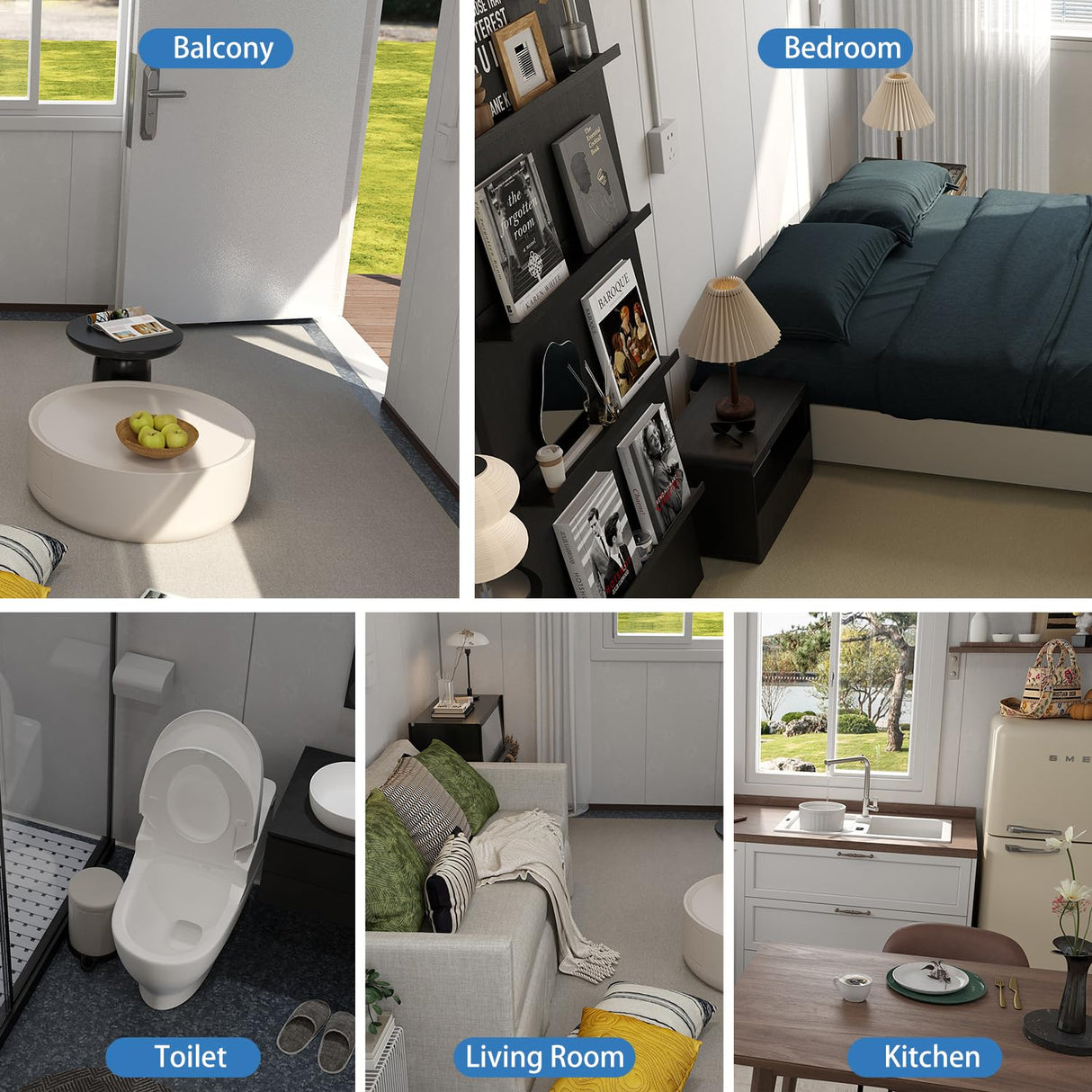 AMGUI Single Storey Tiny House: Modern Prefabricated Flat Pack House with Expandable Plastic Design, Portable Modular Home for Hotel, Office or Villa - Includes Bathroom and On-site Installation AMGUI