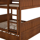 Merax Full Over Full Bunk Bed with Trundle,Wooden Trundle Bed Frame with Ladder Safety Guardrail,Convertible to 2 Platform Beds for Kids Teens,Walnut Merax