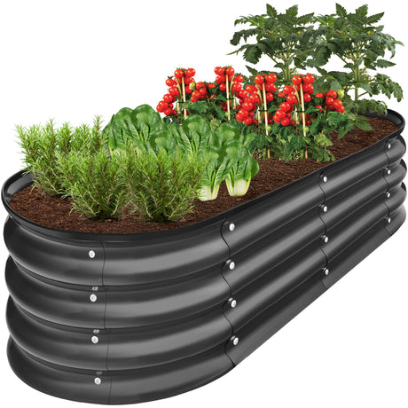 Best Choice Products 4x2x1ft Outdoor Metal Raised Garden Bed, Oval Deep Root Planter Box for Vegetables, Flowers, Herbs, and Succulents w/ 51 Gallon Capacity, Rubber Edge Guard - Charcoal Best Choice Products