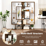 Giantex 7-Tier Geometric Bookshelf, Modern Bookcase with Open Shelves, Freestanding Display Shelf with Anti-Tip Kit, Storage Rack for Living Room Bedroom Study, 49.5''L x 8.5''W x 59''H (Rustic Brown) Giantex