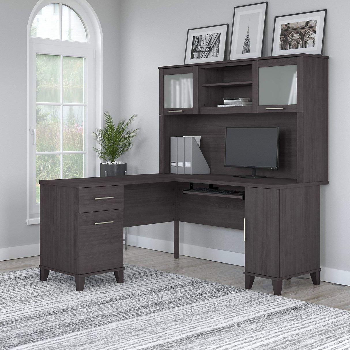 Bush SET002SG Somerset 60-Inch W L-Shaped Desk with Hutch, Storm Gray Bush Business Furniture