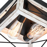 2-Bulb Black and Wood Flush Mount Ceiling Light with White Wood Grain Finish Rustic Vintage Ceiling Light for Closet Dinning Room Bedroom Faux Wood Farmhouse Ceiling Mount Light Fixture Faymart lighting